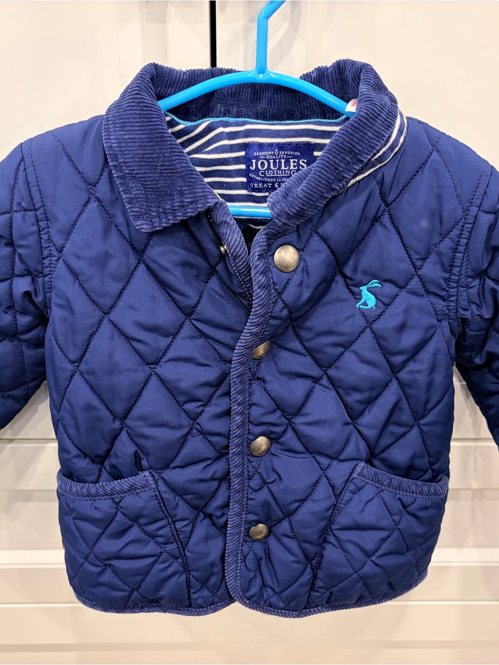 Joules Kids Navy Quilted Jacket with Cord Collar